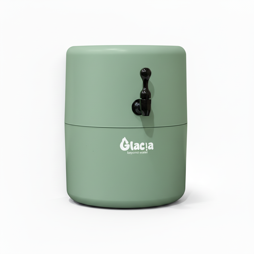 فلتر جلاسيا بلون ترندي بحنفية أسود كروم ولوجو أبيض