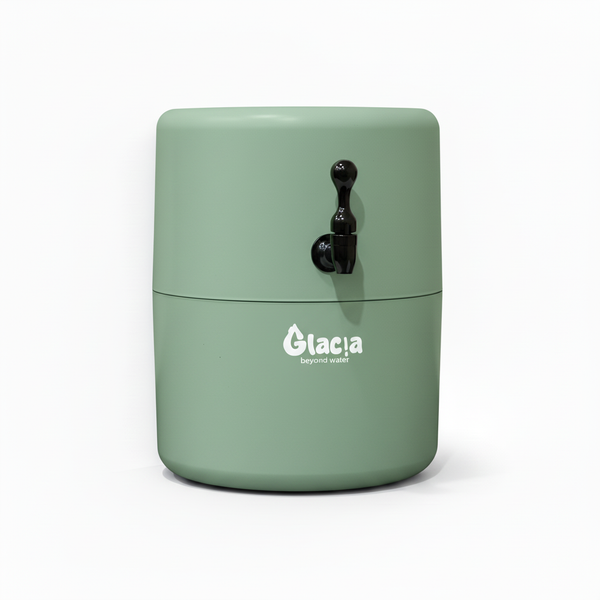 فلتر جلاسيا بلون ترندي بحنفية أسود كروم ولوجو أبيض