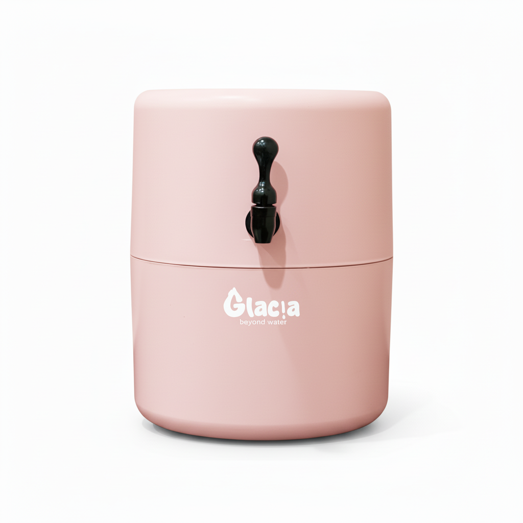 فلتر جلاسيا بلون Blush Pink بحنفية أسود كروم ولوجو أبيض