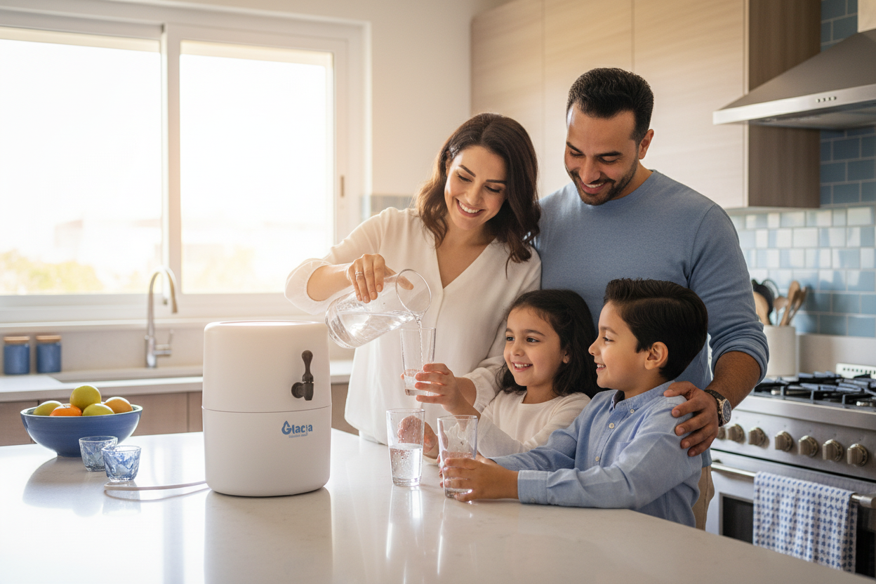 Egyptian family using water filter